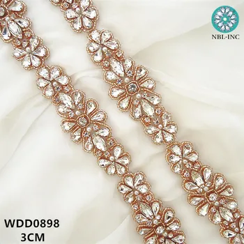(10 ярда) продажба на Едро на сватбена ръчно шиене с мъниста, довършителни аппликацией от сребърни кристали и планински кристал за сватбена рокля WDD0898