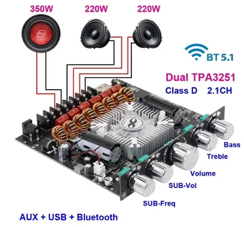 2 * 220 W + 350 W TPA3251 Такса Усилвател на Мощност Bluetooth 2.1 Ch Клас D USB Звукова Карта Субуфер Театрален Аудио Стерео Усилвател Еквалайзер