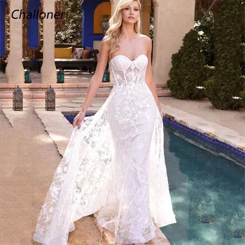 Challoner Елегантна сватбена рокля на Русалка с кружевными апликации във формата на сърце, булчинска рокля с отворен гръб, Илюзия за дължина на пода, Vestidos De Новия