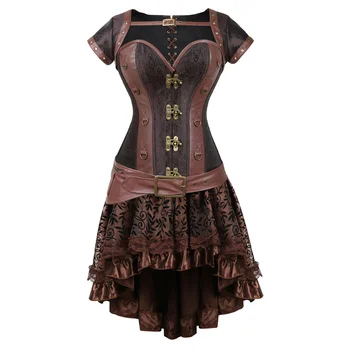 Cosplay, корсетное рокля пират в средновековен стил Steampunk, кожен корсет, Бурлеска, костюм викинга, женствена рокля за Хелоуин, парти