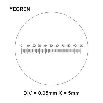 DIV = 0,05 mm Микроскоп с Окуляр Микрометър Микроскоп на Влакна, Стъклена Леща, с Мащаба на 100 mm, Странично оттичане, фланец Измервателен Диаметър 19 мм