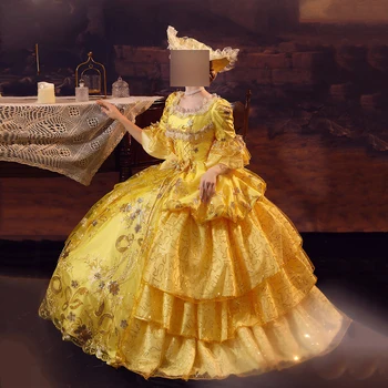 GUXQD Прекрасни Жълти Цветя Жълти Женски Реколта бални рокли на 18-ти век от Висок клас, Маскарадните Театрални костюми, рокли за рожден Ден