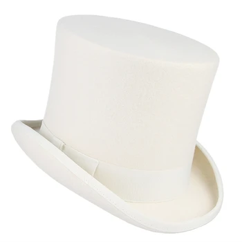 Бяла фетровая шапка в стил Уестърн с къси полета, реквизит за снимки на жени и мъже от викторианската епоха.