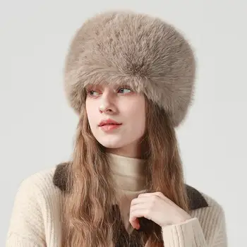 Дамска зимна шапка от мека изкуствена кожа, дамска шапка, дебела еластична, устойчива на плъзгане ветрозащитная шапка Без граници, однотонная капачка за защита на ушите