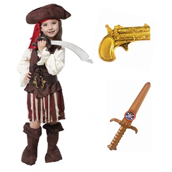 Детски костюм на пират Алис, Маскарадное рокля капитан за деца, Нож, пистолети за момичета, подпори, дрехи за партита