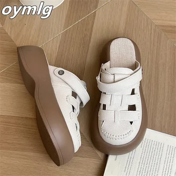 Ежедневни прости тъкани дамски сандали Baotou на дебела подметка; новост 2023 г.; лятна бяла универсална обувки Caligae;