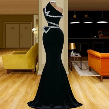 Елегантна Черна рокля без ръкави, с едно рамо с Русалкой-Тръба, Вечерни рокли за гостите на сватбата, Бала, коктейл 2023