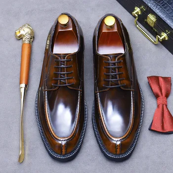Италиански мъжки модел обувки са ръчно изработени От естествена кожа в Черно, кафяво на цвят, ретро стил, Бизнес и Сватбени и вечерни обувки за мъже, новост 2023 година