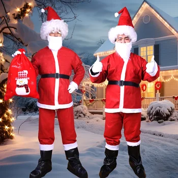 Коледа 2023 Дядо Коледа Класически red velvet костюм за cosplay Коледен Коледен карнавал Облекло за изказвания за мъже