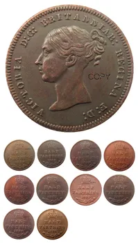 Комплект (1839-1856) 10шт копирни монети Великобритания/Цейлон Виктория в полфартинга