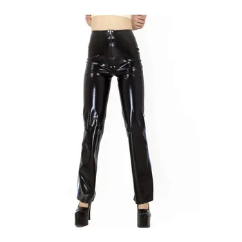 Латексови панталони, черни панталони ръчно изработени с преден цип за жени на поръчка