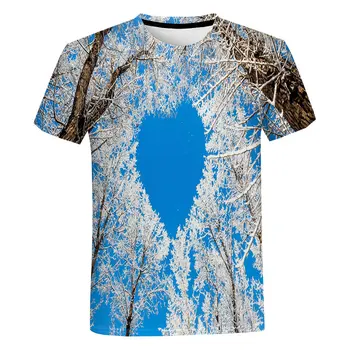 Лятна тениска с 3D-принтом, мъжки модни тениски с изображение на природни планини и реки, Ежедневни тениска