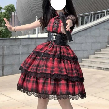 Лятото Японското готическа рокля Lolita Jsk, женски Викторианска винтажное рокля за cosplay, пънк-костюми Лолита, Средновековни рокли в клетката Фея Kei
