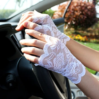Модерен, Секси Летни Дамски Къси Дантелени ръкавици с крем на половината от палеца, дамски Слънчеви ръкавици без пръсти с изображение на Рози за шофиране