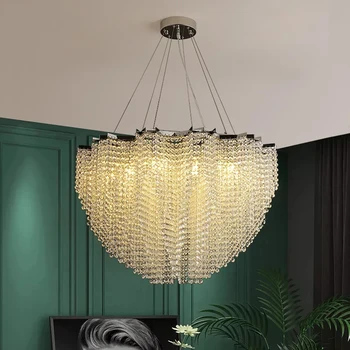 Модерна кристален полилей за стълби, луксозно декорация на дома, хром led лампа Cristal, Дизайнерски кристален лампа за дневна