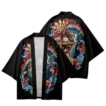 Модни градинска дрехи с шарките на Рибата и цвете Лятото на Традиционното Мъжко Женско кимоно за cosplay, Всекидневни Японски жилетка Хаори