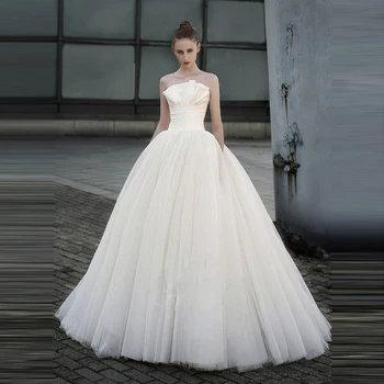 Модно просто класическата бална рокля без опашки, сняг-бяла сватбена рокля дантела, без презрамки и без ръкави, vestido de noiva, сшитое по поръчка