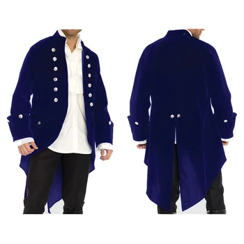 Мъжки pirate сако от синьо кадифе 18 век за възрастни, мъжки pirate сако от синьо кадифе, с дълги, фраком, бална рокля, сако в стил регентството, зашити на поръчка