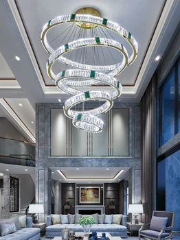 Най-добрата продажба на лека луксозен кристален полилей Лампа в хола в стила на постмодерното, луксозен кристален полилей във фоайето на хотела, на две нива и светла вила