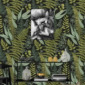 Отклейте и залепете Стикер На стената, Нарисувани от ръката на картинки с тропически растения папрат с бодлива облегалка, Подвижна Тропически тапети