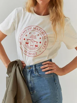 Тениска с графичен принтом Art Academy 2023, лятна дамска риза в стил ретро с къс ръкав, ежедневни реколта дамски връхни дамски дрехи