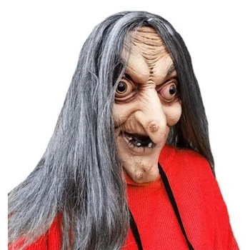 Ужасна маска на Старата вещица с дълга коса, костюм за Хелоуин, лицето на духа, костюм за парти, ролевата маска, подпори