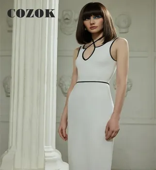 Шифоновое Бяло секси вечерна рокля с квадратна яка Русалка дължина до щиколоток Прости абитуриентски рокли Robes De Soirée Индивидуален размер ZY36