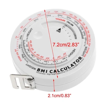 1 бр. рулетка за измерване на индекс на тялото, прибиращ се лента от 150 см, Калкулатор, диетични рулетка, инструменти, пластмаса 7.2x2.1 см, аксесоари за ръчни инструменти
