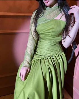 AsaNagi Зелени вечерни рокли с дължина до щиколоток, плиссированное жена просто елегантна вечерна рокля 2023 г., robe soirée.