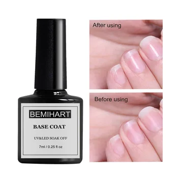 BEMIHART 7 мл Подвижна Основа за нокти, Гел-лак за нокти Грунд за защита на ноктите Прозрачен Основен слой полу-трайни втвърдяване на UV-led