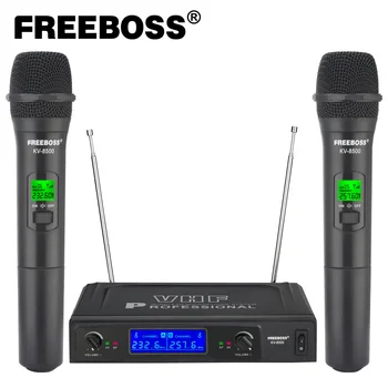 FREEBOSS Двоен безжичен микрофон 2 портативни УКВ фиксирана честота Професионален динамичен микрофон система за караоке KV-8500