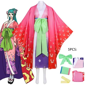 Аниме One Kozuki Hiyori Костюми за cosplay, Кимона от 5 части, костюм за Хелоуин за жени, Карнавальная униформи, Розова рокля, екипировки, дрехи