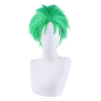 Аниме С зализанным назад зелен кратък слой, Перуки за cosplay от комикси Ророноа Zoro, перука на косата от высокотемпературного влакна