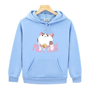 Блузи с анимационни принтом Puppycat Котка, детски блузи с графичен принтом Kawaii, есенно-зимни флисовые топли пуловери за момчета и момичета