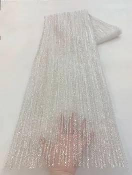 Боядисана лейси плат с пайети 2023 Висококачествен завързана материал от френски тюл с мъниста за сватбена рокля