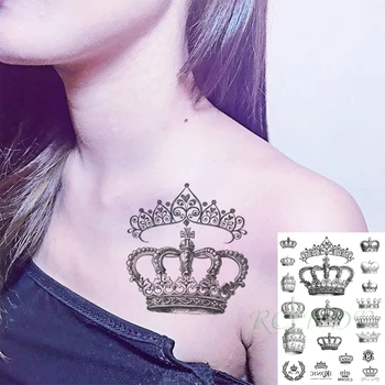 Водоустойчив Временна Татуировка Стикер Короната Голям Размер Черен Флаш Фалшива Татуировка на Ръката Крак Боди-Арт Татуировка за Момичета, Мъже, Жени