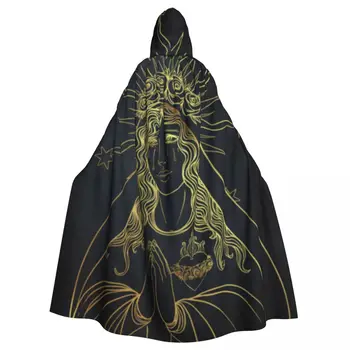 Възрастен дъждобран Дама скръб за Хелоуин, средновековен костюм с качулка, дълга рокля-палто
