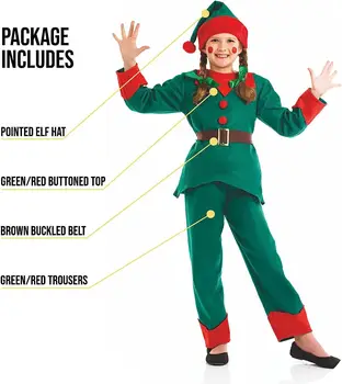 Детски дрехи Коледен костюм за родители и деца за момичета и момчета, дрехи за cosplay, Сладък зелен елф, облекло на клоун, кърпа, за да се изяви