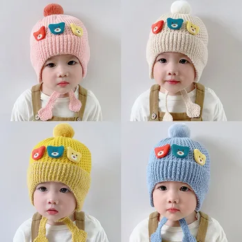 Детски пуловер, вълнена шапка, супер сладко израз, есенно-зимна нова капачка, топло вязаная шапка за деца
