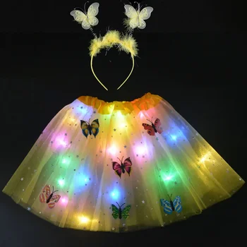Деца Момичета Принцеса Led светлина Пола-пакетче Облекло Балетната облекло Превръзка на главата Пеперуда Cosplay Набор от Хелоуин Коледа