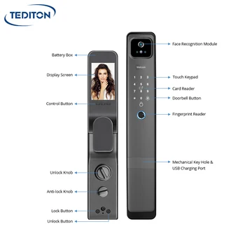Дизайн Tediton 2022 Безжичен автоматично заключване на Hristo Wifi 3D Face ID с камера