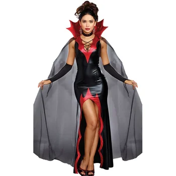 Европейски и американски костюм на вещица за Хелоуин костюм на дявола за танци от лачена кожа, костюм на вампир, женски костюм на дявола, Ролева форма