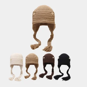 Есенно-зимни вълнена топла шапка от ръчно изработени дамски универсален модерен вязаная шапка-ушанка със затворени пръсти, шапка-ушанка Simple Ushan