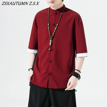 Китайски костюм от епохата на Тан, Лятото, най-Новата модерна мъжка риза с къс ръкав, без яка-часова, ежедневни реколта китайската традиционна облекло