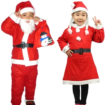 Коледен червен класически костюм на Дядо Коледа, коледна дрехи, комплект детски рокли за новогодишната партита, промоция на ниски цени