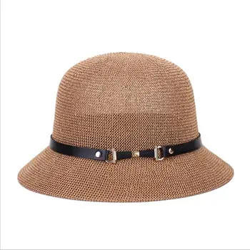 Летни дамски ежедневни сламена шапка, Дамски Панама, Дишащи Шапки от Слънцето за риболов с панделка