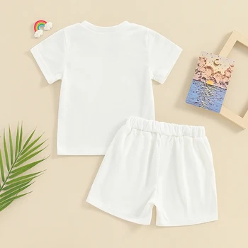 Летни дрехи за малки момчета и момичета, памучен однотонная тениска с къс ръкав, Ежедневни панталони, неутрална пролетно облекло