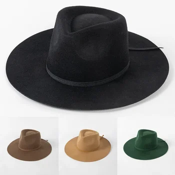 Луксозна 100% кожа, есен-зима, с Регулируема лента с лък, Модни и ежедневни вълна джаз топла шапка, висококачествени дамски шапки