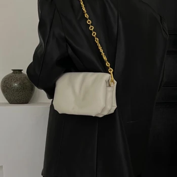 Мода Уникален дизайн за Верига Чанта от естествена кожа, Дамски чанта \ Чанта Проста Мека Дамска чанта за през рамото от естествена кожа