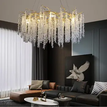 Модерна кристален полилей във формата на клони, златна декорация за всекидневната, дизайнерски лампа от френски кристал